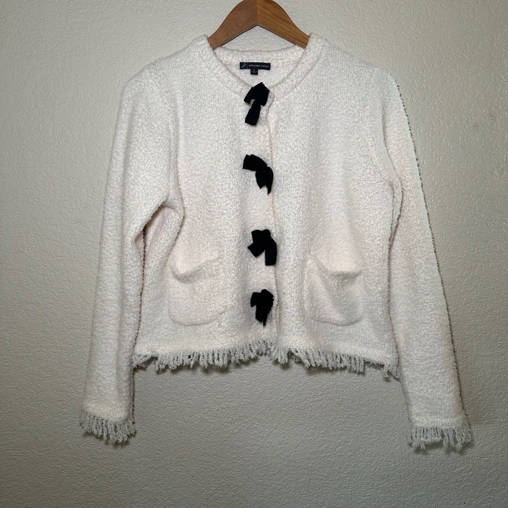 Adrianna Papell Womens M Sweater White Cropped Quiet Luxury Blair Waldorf Bows